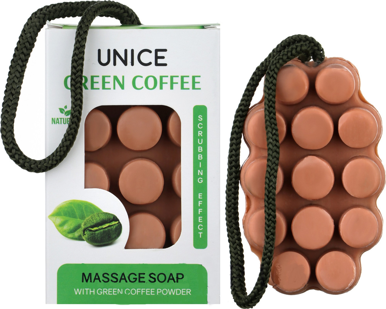 Натуральне масажне мило-скраб Unice з зеленою кавою, 120 г