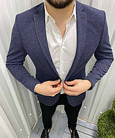 Крутой мужской демисезонный пиджак в стиле casual (кежуал) синий - 44