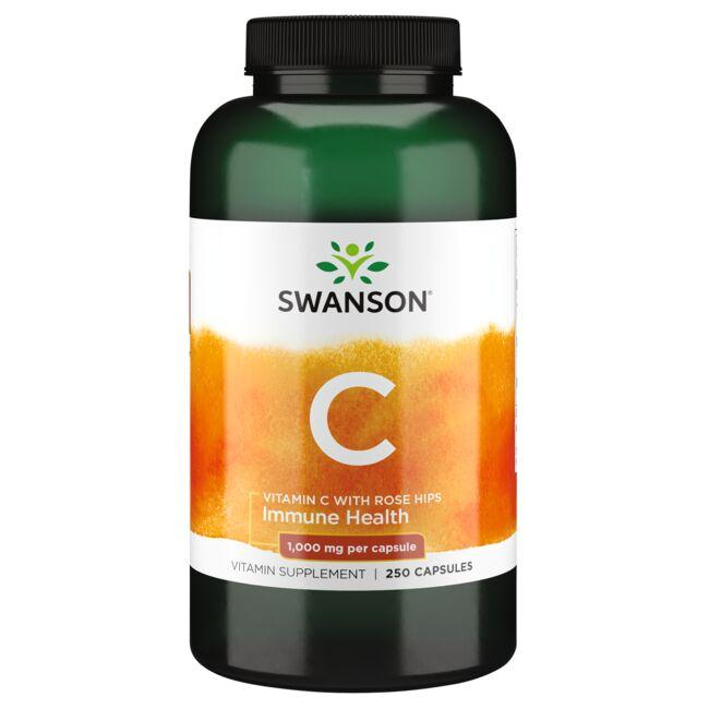 Вітамін С з додаванням концентрату Шипшини, 1000 мг капсул 250 / Vitamin C with Rose Hips, Swanson, USA