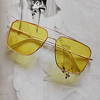 Квадратные очки авиаторы в тонкой оправе Желтый