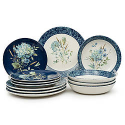 Столовий сервіз із кераміки з тарілками для супу на 4 персони "Сині квіти Богемії" 12 предметів