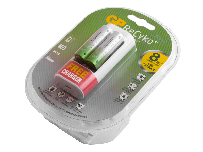 Зарядний пристрій GP ReCyko+U211 с USB+2 акумулятори HR6 2000mAh (2 канали), фото 1