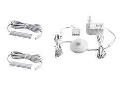 Комплект світильників світлодіодних з ножним вимикачем накладних для підсвітки меблевих полиць 2шт 220V синє світло білий провід