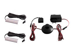 Комплект світильників світлодіодних з ножним вимикачем накладних для підсвітки меблевих полиць 2шт 220V біле світло чорний провід