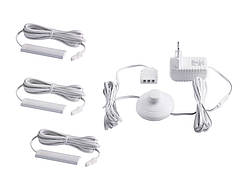 Комплект світильників світлодіодних з ножним вимикачем накладних для підсвітки меблевих полиць 3шт 220V біле світло білий провід