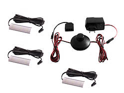 Комплект світильників світлодіодних з ножним вимикачем накладних для підсвітки меблевих полиць 3шт 220V біле світло чорний провід