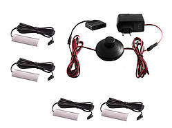 Комплект світильників світлодіодних з ножним вимикачем накладних для підсвітки меблевих полиць 4шт 220V біле світло чорний провід