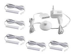 Комплект світильників світлодіодних з ножним вимикачем накладних для підсвітки меблевих полиць 5шт 220V біле світло білий провід