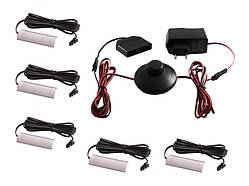 Комплект світильників світлодіодних з ножним вимикачем накладних для підсвітки меблевих полиць 5шт 220V біле світло чорний провід