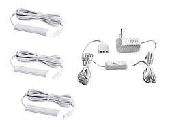 Комплект світильників світлодіодних з ручним вимикачем накладних для підсвітки меблевих полиць 3шт 220V біле світло білий провід