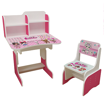 Парта дитяча растишка зі стільцем ЛОЛ ЛОЛ регульована парта для школяра рожева