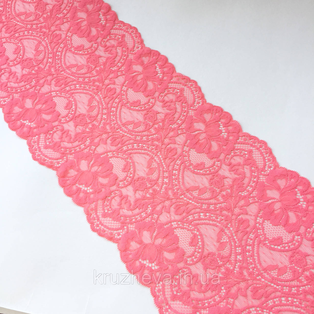 Еластичне (стрейчевое) мереживо рожевого кольору, ширина 22,5 см