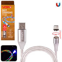 Кабель магнітний Multicolor LED VOIN USB Type C 3А, 2m, black (швидка зарядка/передача даних) (