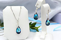Срібний кулон із кришталем синього кольору Swarovski "Крапля океану", фото 3