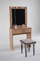 Гримерний візажний столик із дзеркалом підсвіткою, 80 см ширина, на 1 ящик сонома