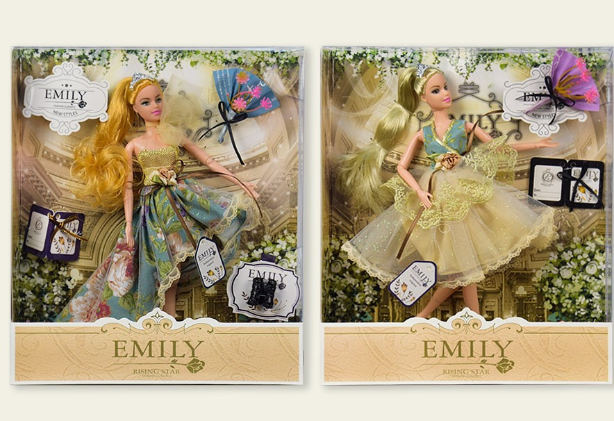 Лялька гарна шарнірна в гарній сукні 2 види в коробці "Emily" QJ078/QJ078D2