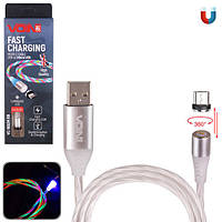 Кабель магнитный Multicolor LED VOIN USB - Micro USB 3А, 2m, black (быстрая зарядка/передача данных