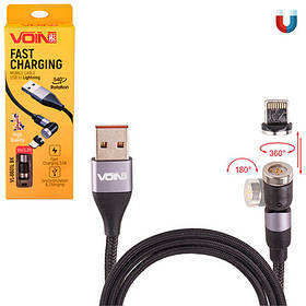 Кабель магнітний шарнірний VOIN USB — Lightning 3 А, 1 m, black (швидке заряджання/передавання даних) (VL