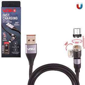 Кабель магнітний VOIN Multicolor LED USB — Micro USB 3 А, 1 m, black (швидке заряджання/передавання даних)
