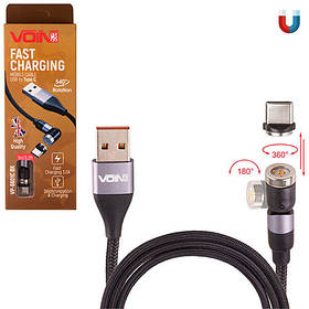 Кабель магнітний шарнірний VOIN USB — Type C 3 А, 1 m, black (швидке заряджання/передавання даних) (VP-66