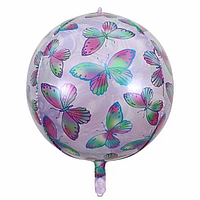 Фольгована куля 3D сфера фіолетові метелики 28х56 см (Китай)