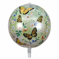 Фольгована куля 3D сфера метелики зелені 28х56 см (Китай)