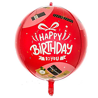 Фольгована куля 3D Happy Birthday червоний 28х56 см (Китай)
