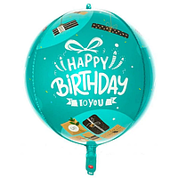 Фольгована куля 3D Happy Birthday бірюзовий 28х56 см (Китай)