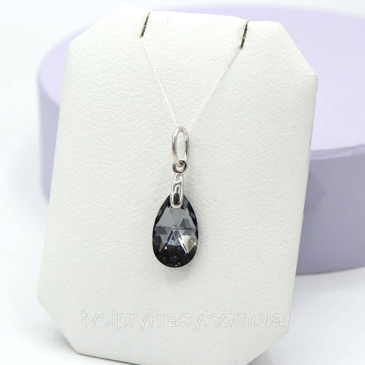 Срібний кулон із кришталем сірого кольору Swarovski "Крапля океану"