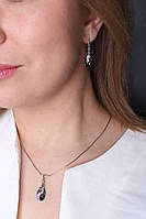 Срібний кулон із кришталем сірого кольору Swarovski "Крапля океану", фото 4