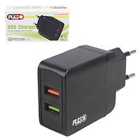 Сетевое зарядное устройство PULSO 28W, 2 USB, QC3.0 (Port 1-5V*3A/9V*2A/12V*1.5A. Port 2-5V2A) (LC-2