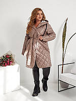 Стеганое женское пальто плащ Ткань плащёвка + синтепон 100 Цвета черный,мокко,молоко размеры 50,52,54,56