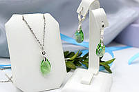 Срібний кулон із кришталем зеленого кольору Swarovski "Крапля океану", фото 3