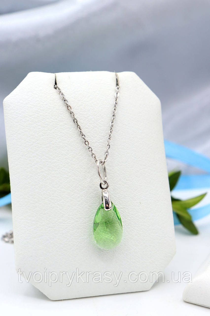 Срібний кулон із кришталем зеленого кольору Swarovski "Крапля океану"