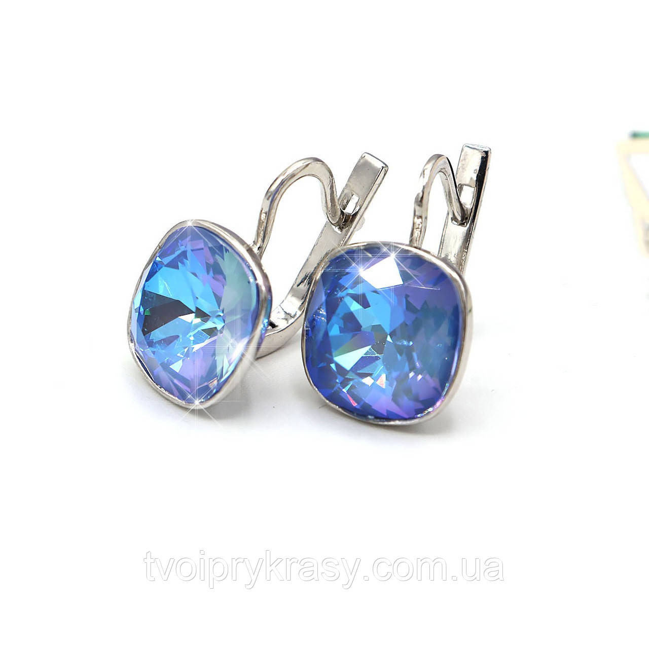 Срібні сережки на англійській застібці з кришталем Swarovski "Лагуна"