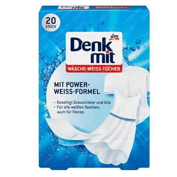 Серветки для прання линяючих речей Denkmit White 20 шт, Німеччина, Опт