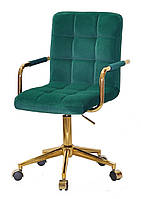 Крісло Augusto Arm GD-Modern Office з підлокітниками, зелений В-1003 велюр на золотій хрестовині з колесами