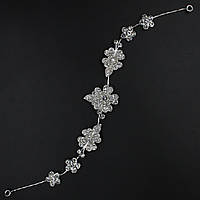 Гілочка в зачіску для волосся металева срібляста квіточки з пелюстками 28 см із двома неведимками