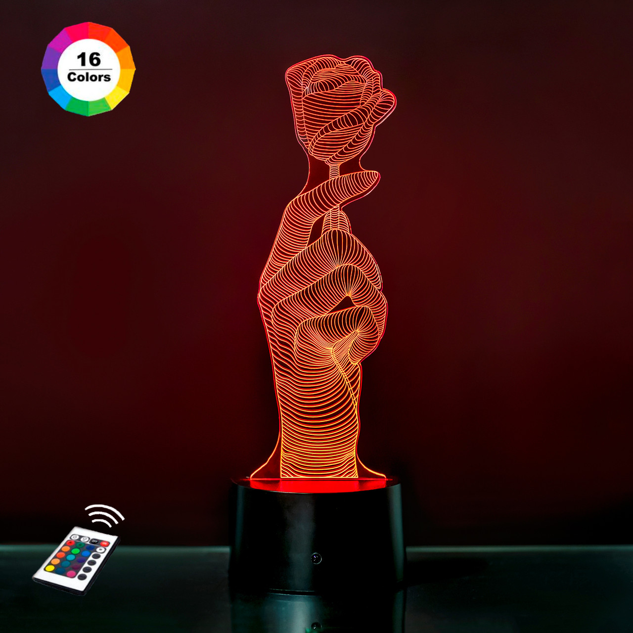 3D нічник "Роза в руці" (ВОЛІЧНЕ ЗОБРАЖЕННЯ)+ пульт ДК + мережевий адаптер + батарейки (3ААА) 3DTOYSLAMP