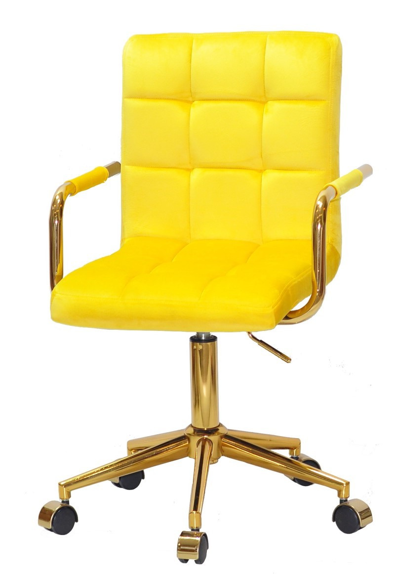 Кресло Augusto Arm GD-Modern Office з підлокітниками, жовтий В-1027 велюр на золотій хрестовині з колесами