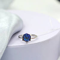 Срібна каблучка з кришталем синього кольору Swarovski "Кубик", фото 3