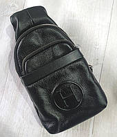 Мужская кожаная сумка слинг на плечо черная, нагрудная сумка, мужские брендовые сумки, сумки мужские кожа