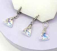 Срібні сережки з кришталем блакитного кольору Swarovski "Трикутник", фото 5