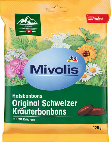 Mivolis Bonbon Original Schweizer Kräuter Екстракт 20 Швейцарських трав і меду без цукру 125 г