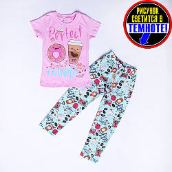 Піжама дитяча світится у темряві Пончик та кофе рожева