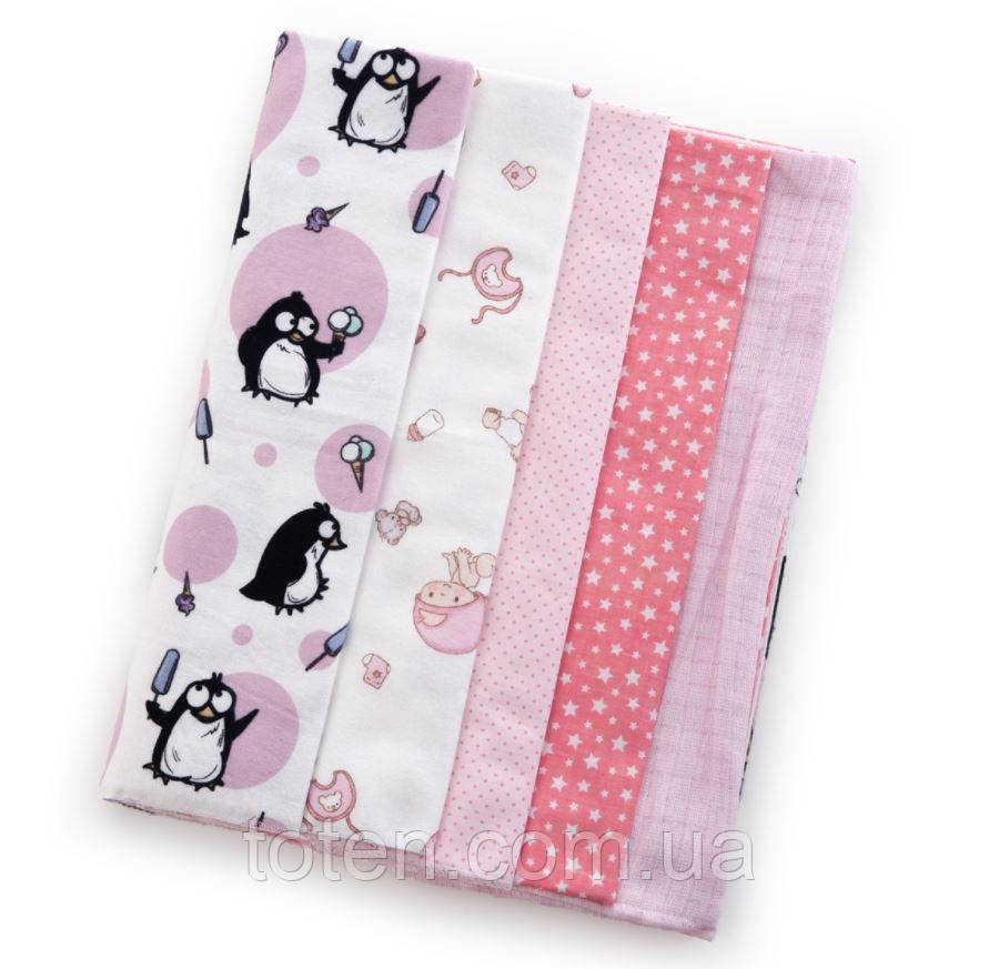 Набір пелюшок дитині в ліжечко, коляску 5 шт (2 фланель, 2 ситець, 1 тетра), фото 1