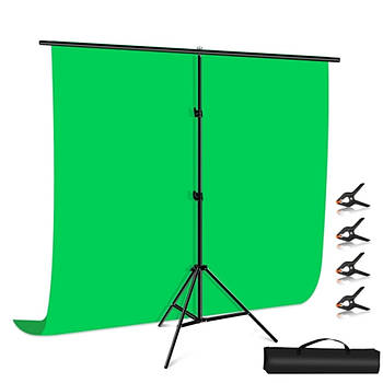 Фотозона, комплект — тримач і зелений фон 100х200 см для виїзного знімання Puluz PU5204G