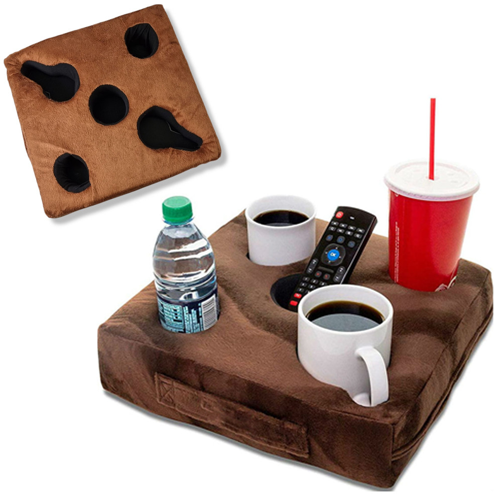 Подушка Органайзер в автомобіль та ліжко підстаканник для напоїв та склянок Тримач в машину коричнева, фото 1