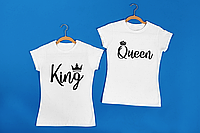 Парні футболки чоловіча та жіноча футболка з принтом King Queen для закоханих