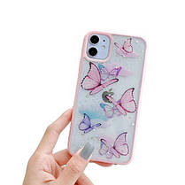 Панель чохол для Apple iPhone 14 Pro Alitek Метелики з блискітками Pink, фото 3